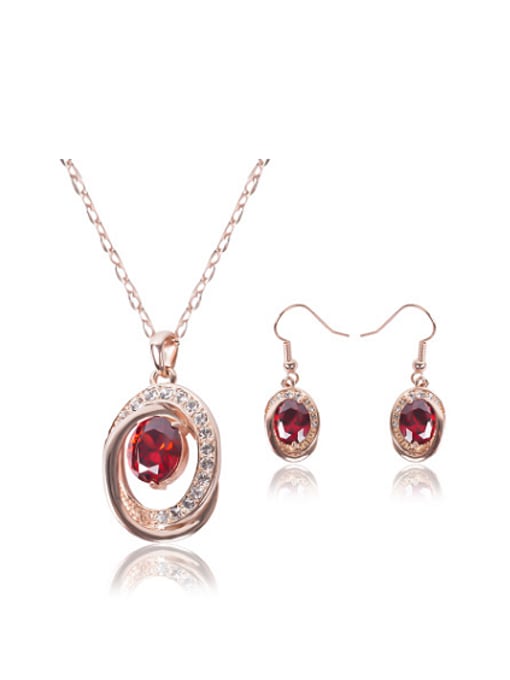 BESTIE Alloy Rose Gold Plated Fashion Artificial Stones Oval-shaped Two Pieces Jewelry Set 0