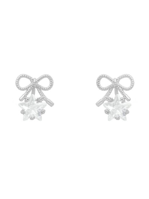 Mo Hai Copper With Platinum Plated Cute Bowknot  Star Stud Earrings 0