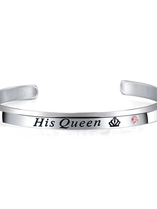His Queen Steel Female Model-931 Stainless Steel With Rose Gold Plated Simplistic Monogrammed Bangles