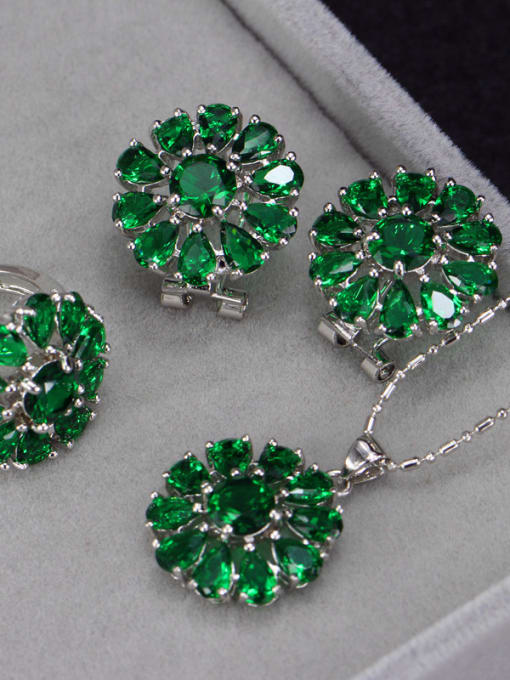 Green Ring 6 Yards Flower Zircon Three Pieces Jewelry Set
