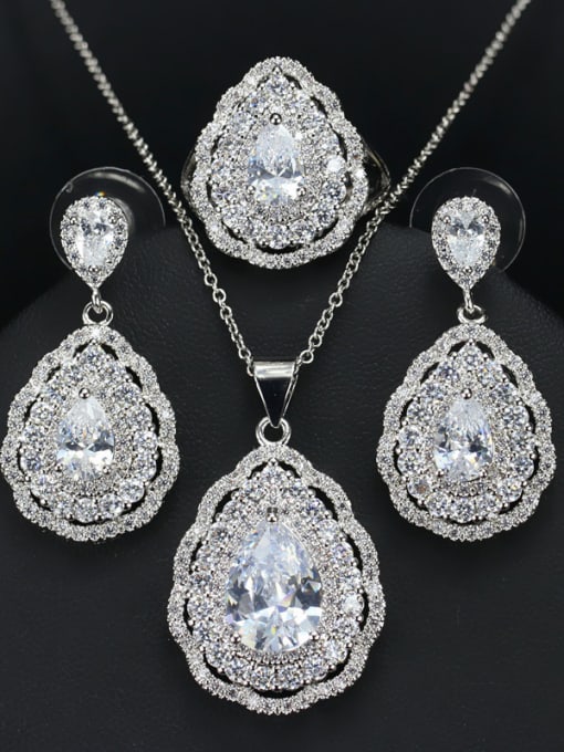 White Ring 9 Yards Luxury Color Zircon Three Pieces Jewelry Set