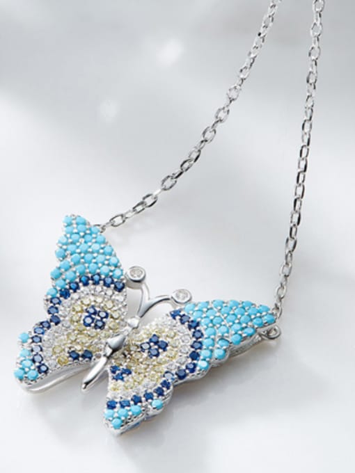 CEIDAI Personalized Butterfly Turquoise Stones Zircon Necklace 1