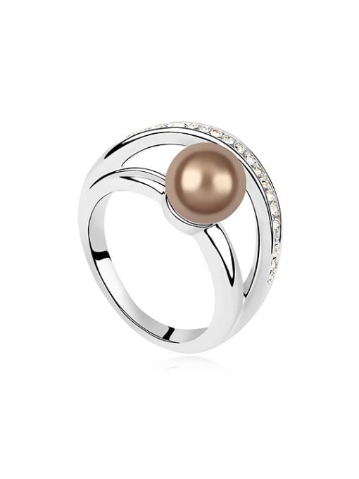 QIANZI Simple Imitation Pearl Shiny Crystals Alloy Ring 0