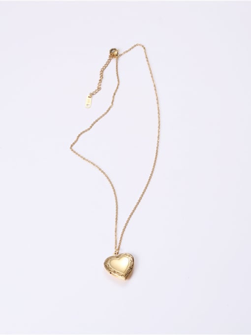 GROSE Titanium With Gold Plated Simplistic  Smooth  Heart Locket Necklace 3