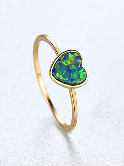 Green 925 Sterling Silver With Opal Fashion Heart Band Rings