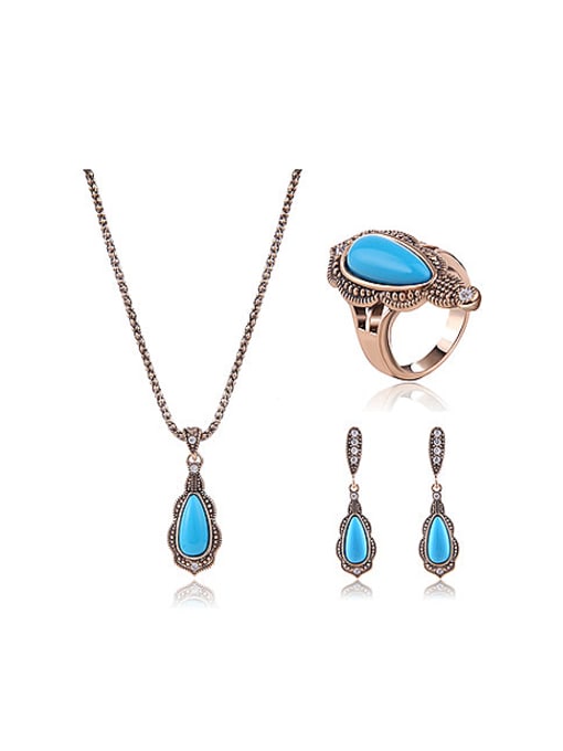 BESTIE Alloy Antique Gold Plated Fashion Water Drop shaped Artificial Stones Three Pieces Jewelry Set