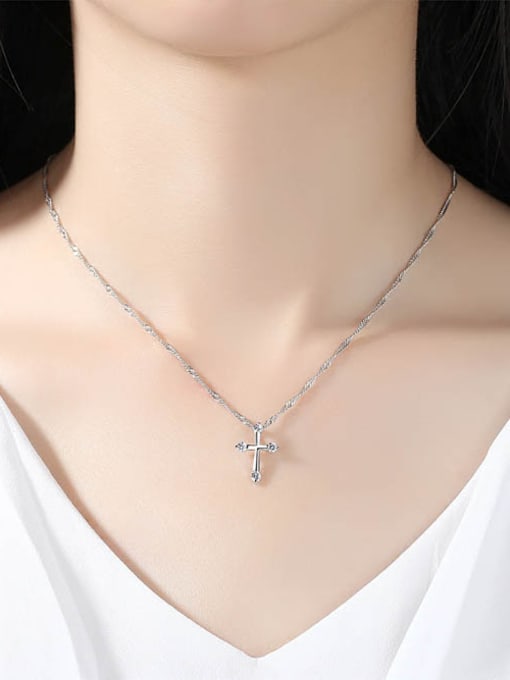 RANSSI Simple Cross White Zirconias Copper Necklace 1