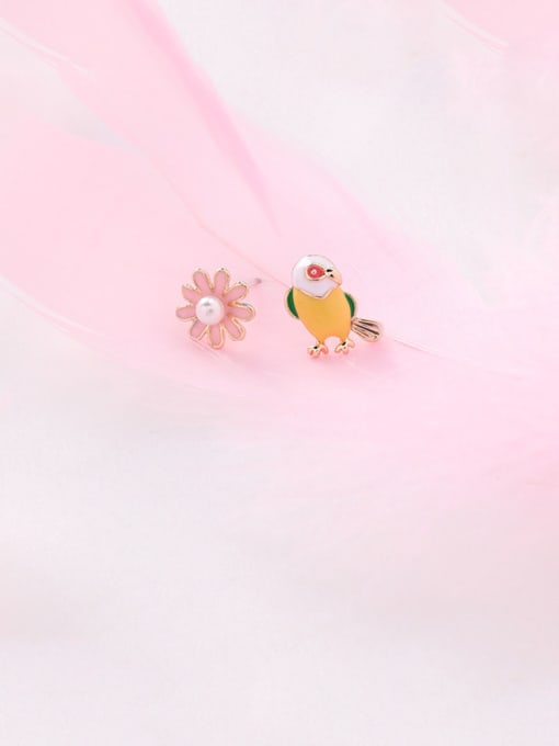 Girlhood Alloy With Rose Gold Plated Cute Asymmetry  Little Bird Flower  Stud Earrings 2