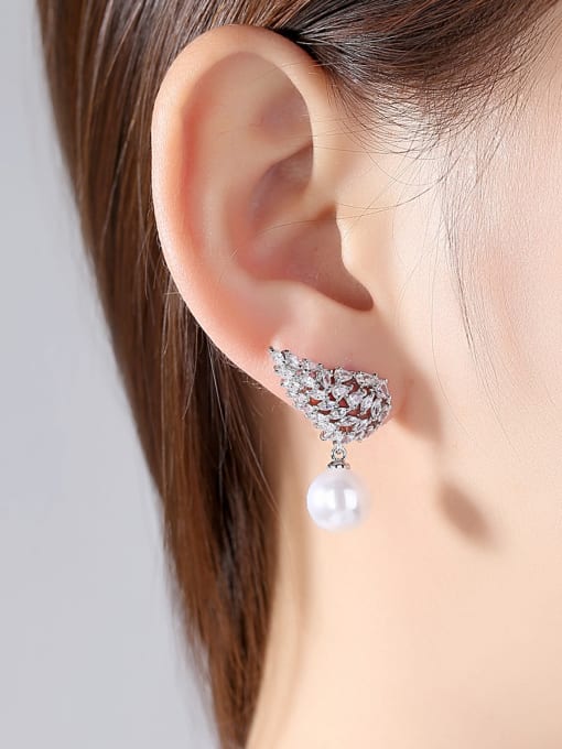 BLING SU Fashion AAA zircon wings imitation pearl new Earrings 1