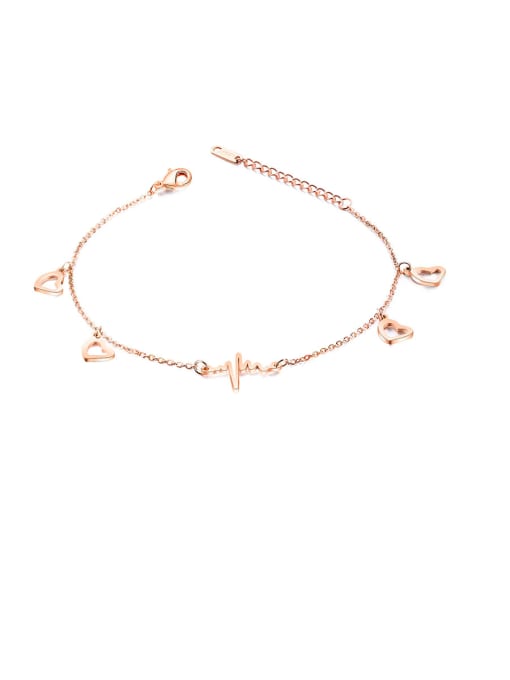 093-rose Stainless Steel With Rose Gold Plated Simplistic Heart Anklets