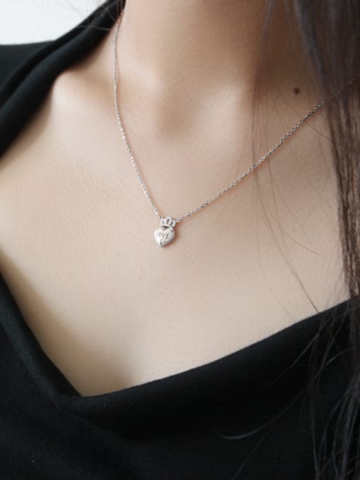 DAKA Sterling silver simple micro-inlaid zircon crown love necklace 2