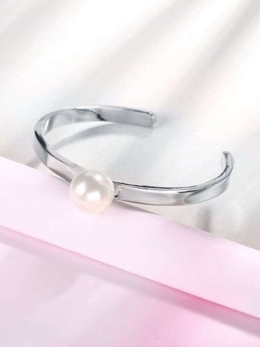 Platinum Elegant Artificial Pearl Open Design Bangle
