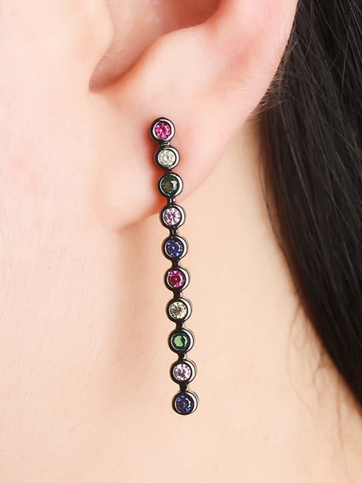 Black Copper With  Cubic Zirconia Fashion Round Stud Earrings