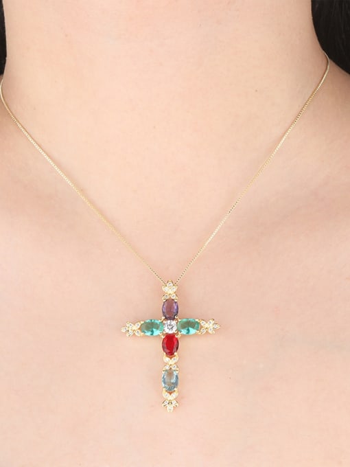 ROSS Copper With Glass stone Fashion Cross Necklaces 1