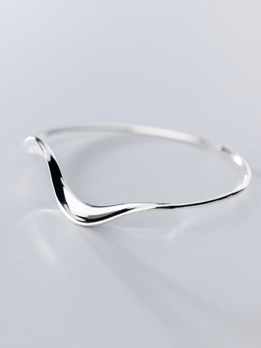 Rosh 925 Sterling Silver With Platinum Plated Simplistic Irregular Free Size Bangles 0