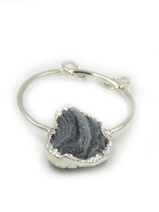 Silver Personalized Irregular Agate Stone Round Pendant