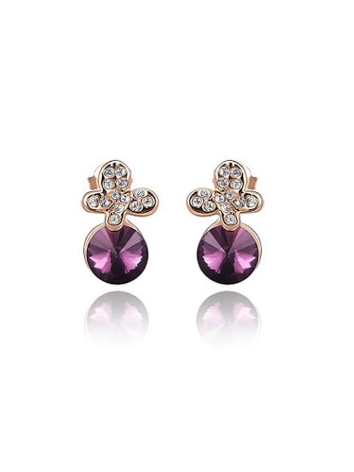 Rose Gold Purple Bowknot Shaped Austria Crystal Stud Earrings