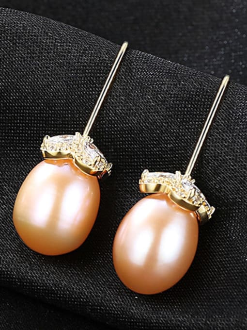pink-1K19 925 Sterling Silver With Gold Plated Simplistic Water Drop Hook Earrings