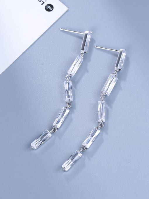 One Silver Elegant Square Shaped Zircon Drop Earrings 2