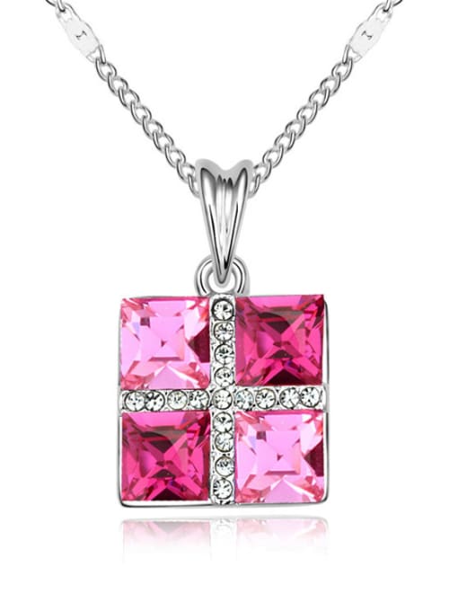 pink Fashion Square austrian Crystals Pendant Alloy Necklace