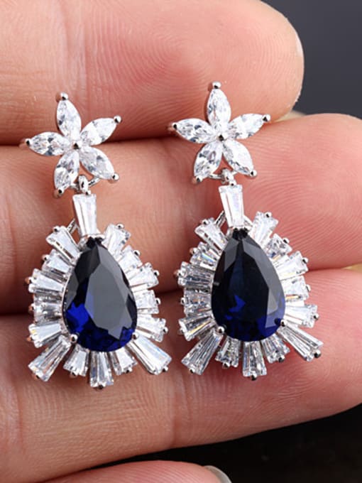 Blue European And American Luxury Dinner Zircon Stud Cluster earring