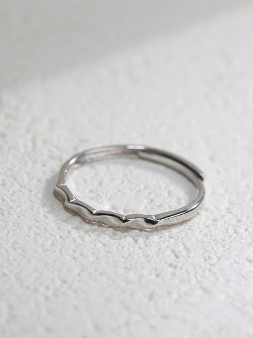 Peng Yuan Simple 925 Silver Water Wave Smooth Opening Ring 0
