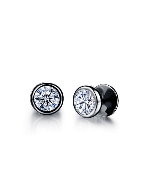 Black Simple Tiny Round Zircon Titanium Stud Earrings