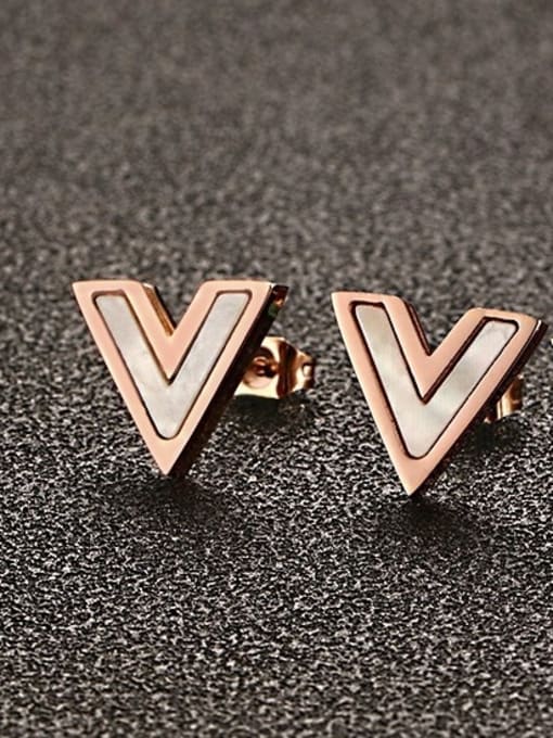 CONG All-match Rose Gold Plated Letter V Shaped Carnelian Stud Earrings 2