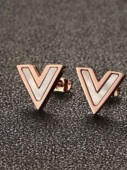 White All-match Rose Gold Plated Letter V Shaped Carnelian Stud Earrings