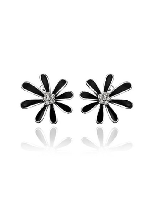 Platibun Black Fashion Zircon Flowery Stud Earrings