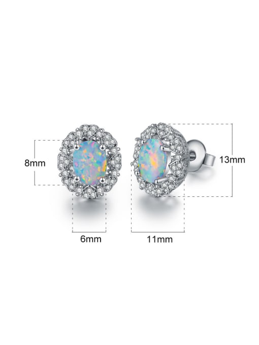 UNIENO White-Opal Platinum-plated ear stud earrings 6MM 1