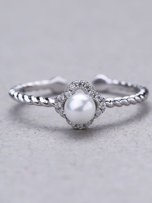 One Silver All-match 925 Silver Pearl Ring 3