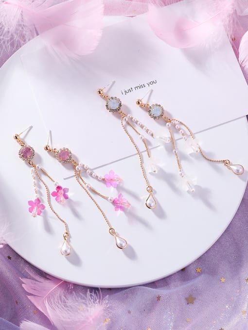 Girlhood Alloy With Rose Gold Plated Trendy Flower Drop Earrings 3