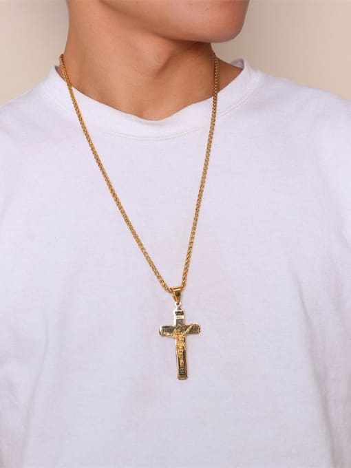 CONG Stainless Steel With Two-color plating Personality Cross Necklaces 4