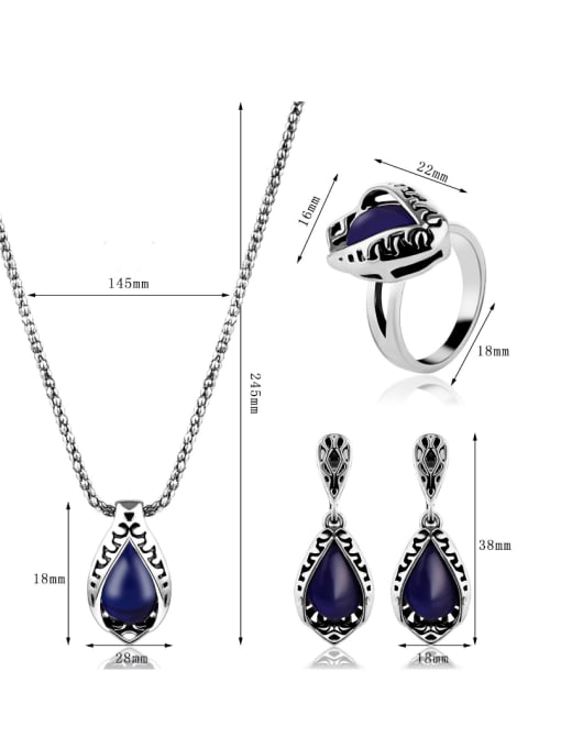 BESTIE Alloy Antique Silver Plated Vintage style Artificial Stones Water Drop shaped Three Pieces Jewelry Set 3