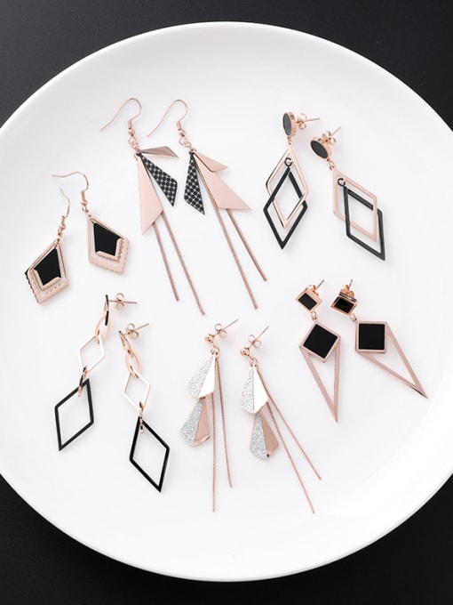 Girlhood Stainless Steel With Rose Gold Plated Fashion Geometric  Tassels Drop Earrings 0