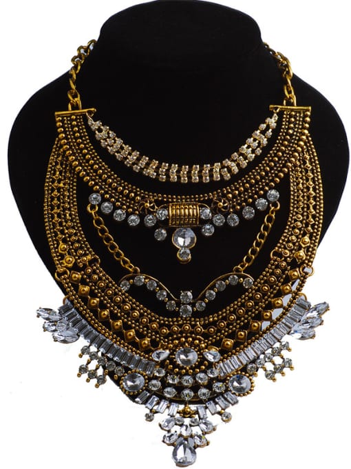 Qunqiu Exaggerated White Stones-covered Alloy Necklace 0