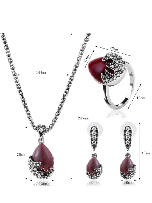 BESTIE 2018 2018 Alloy Antique Silver Plated Vintage style Artificial Stones Oval-shaped Three Pieces Jewelry Set 3