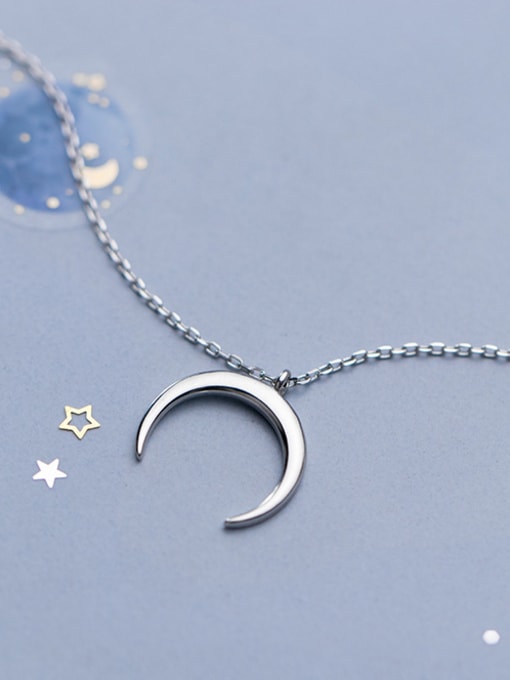 Rosh 925 Sterling Silver With Platinum Plated Simplistic Moon Necklaces 1