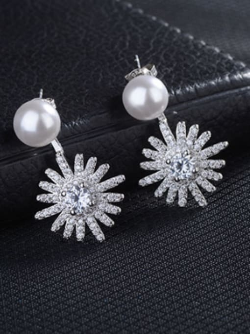 AI Fei Er Fashion Shiny Zirconias Flower Imitation Pearl Stud Earrings 2