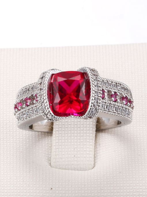 ZK White Gold Plated Red Corundum Copper Ring 1