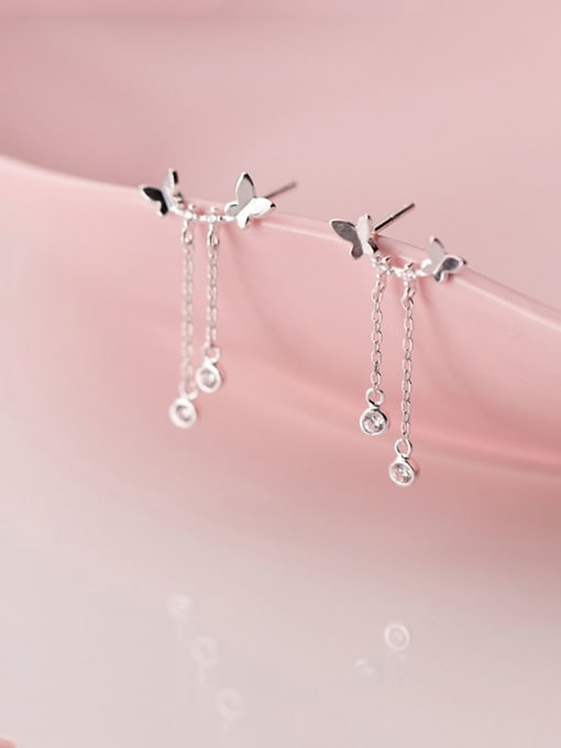 Rosh 925 Sterling Silver With Platinum Plated Simplistic Butterfly  Tassel  Earrings