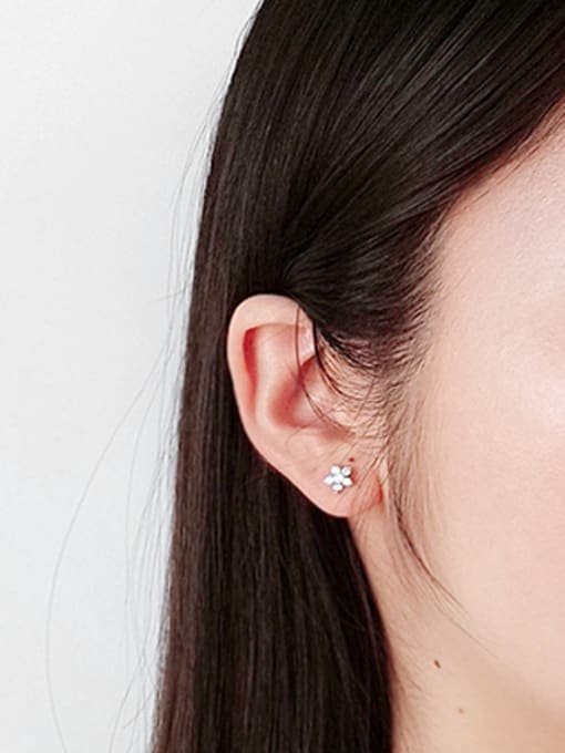 DAKA Fashion Tiny Cubic Zircon Flowery Silver Stud Earrings 1