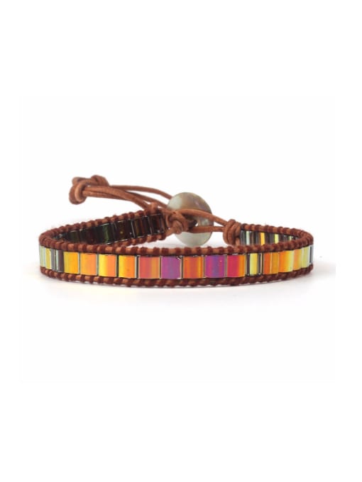handmade Rectangle Natural Stones Woven Leather Fashion Bracelet