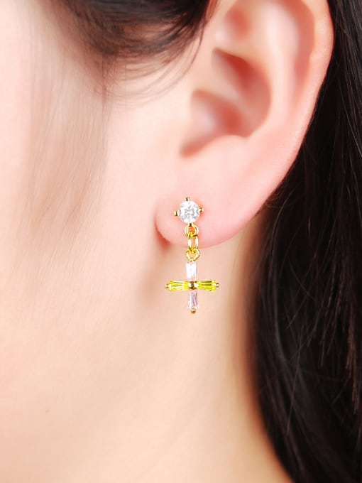 Yi Heng Da Trendy Gold Plated Cross Shaped Rhinestones Drop Earrings 1