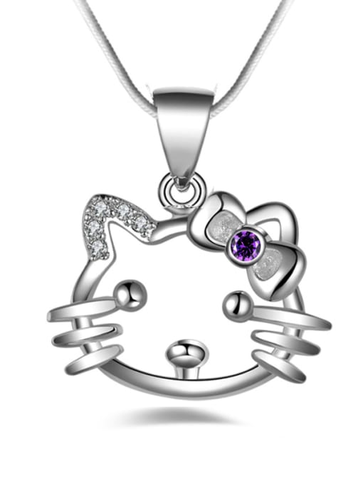 Purple Fashion Hello Kitty Zirconias Pendant Copper Necklace