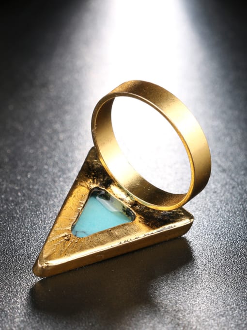 Gujin Gold Plated Triangle Turquoise stone Alloy Ring 2