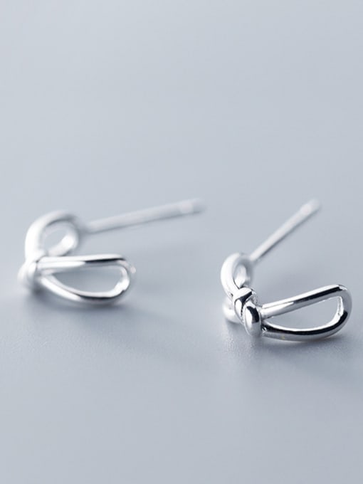 Rosh 925 Sterling Silver With Silver Plated Simplistic Bowknot Stud Earrings 2