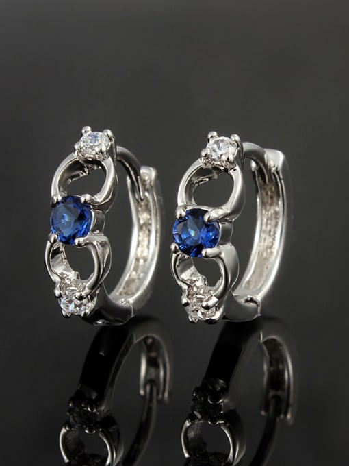 SANTIAGO Exquisite Blue Geometric Shaped 4A Zircon Platinum Plated Clip Earrings 1