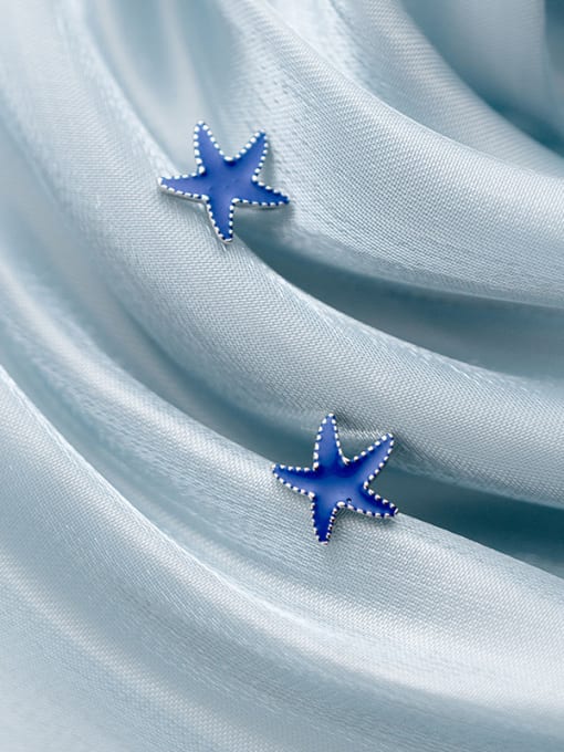 Rosh 925 Sterling Silver With Platinum Plated Cute Starfish Stud Earrings 1